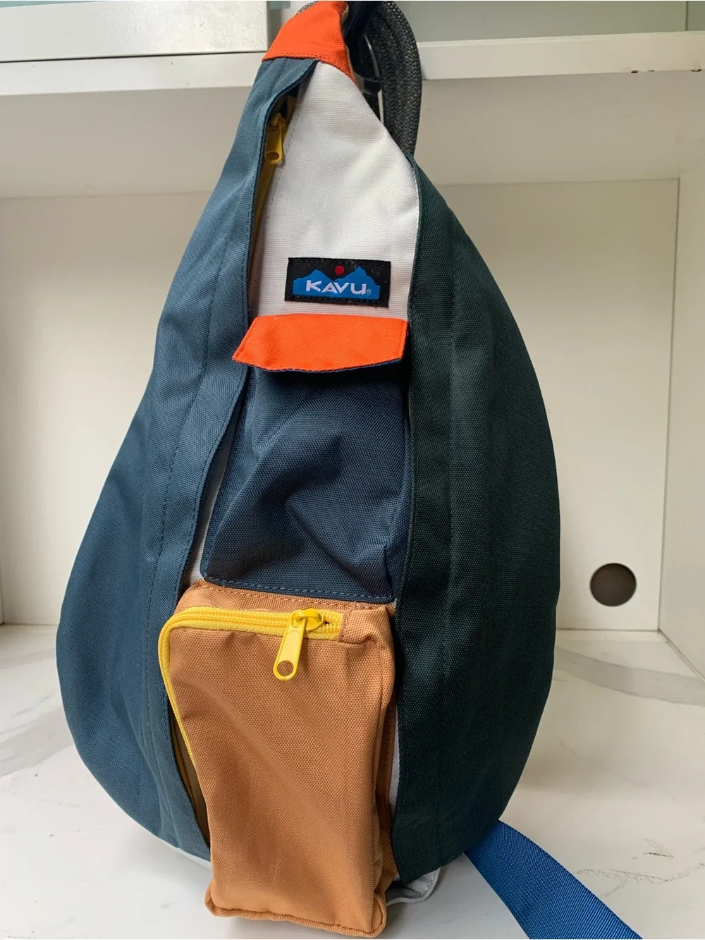 KAVUMulti-Color Rope Sling Bag — Teal, Navy & Orange